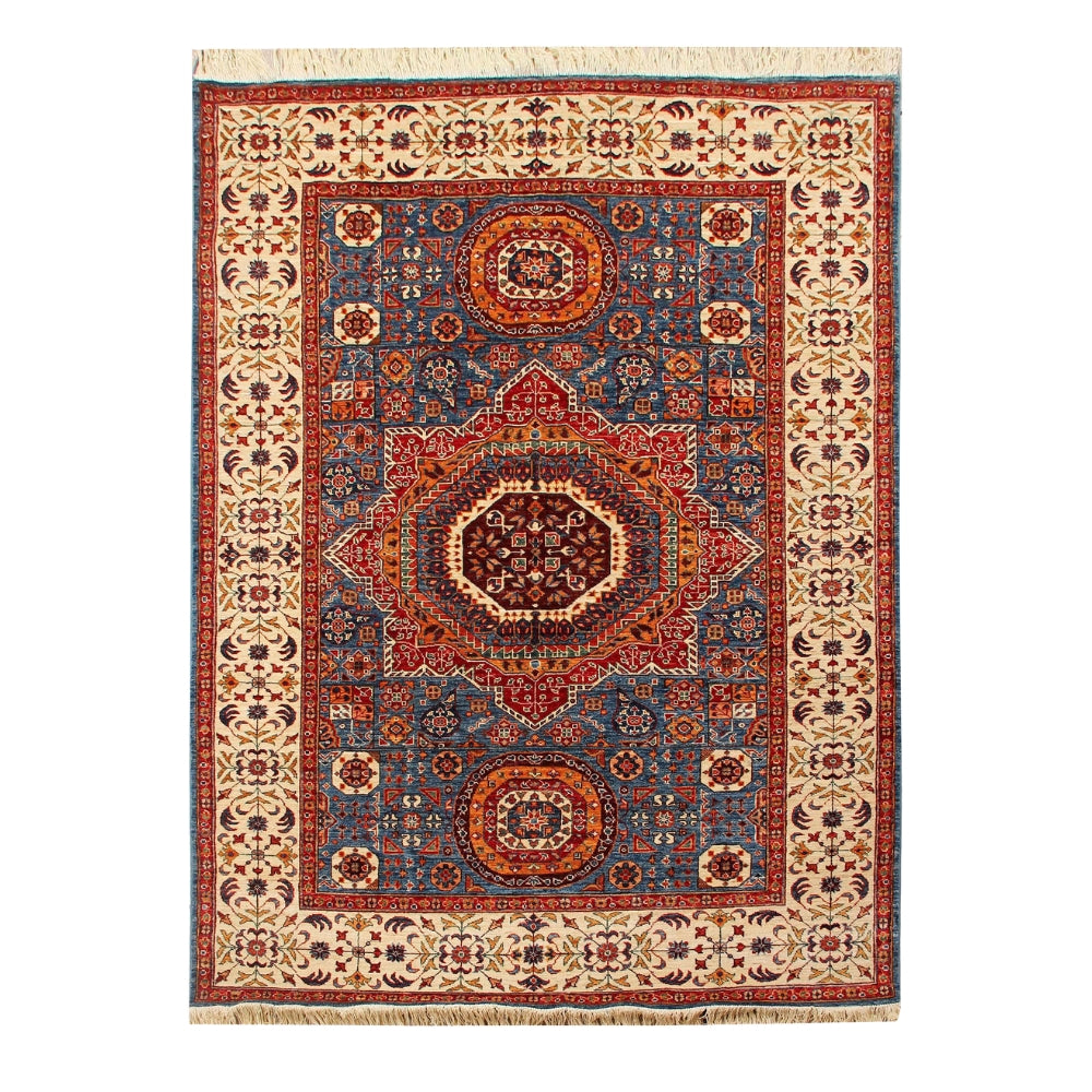 5' 6" X 8' Blue Handmade Persian Rug MAMLUK