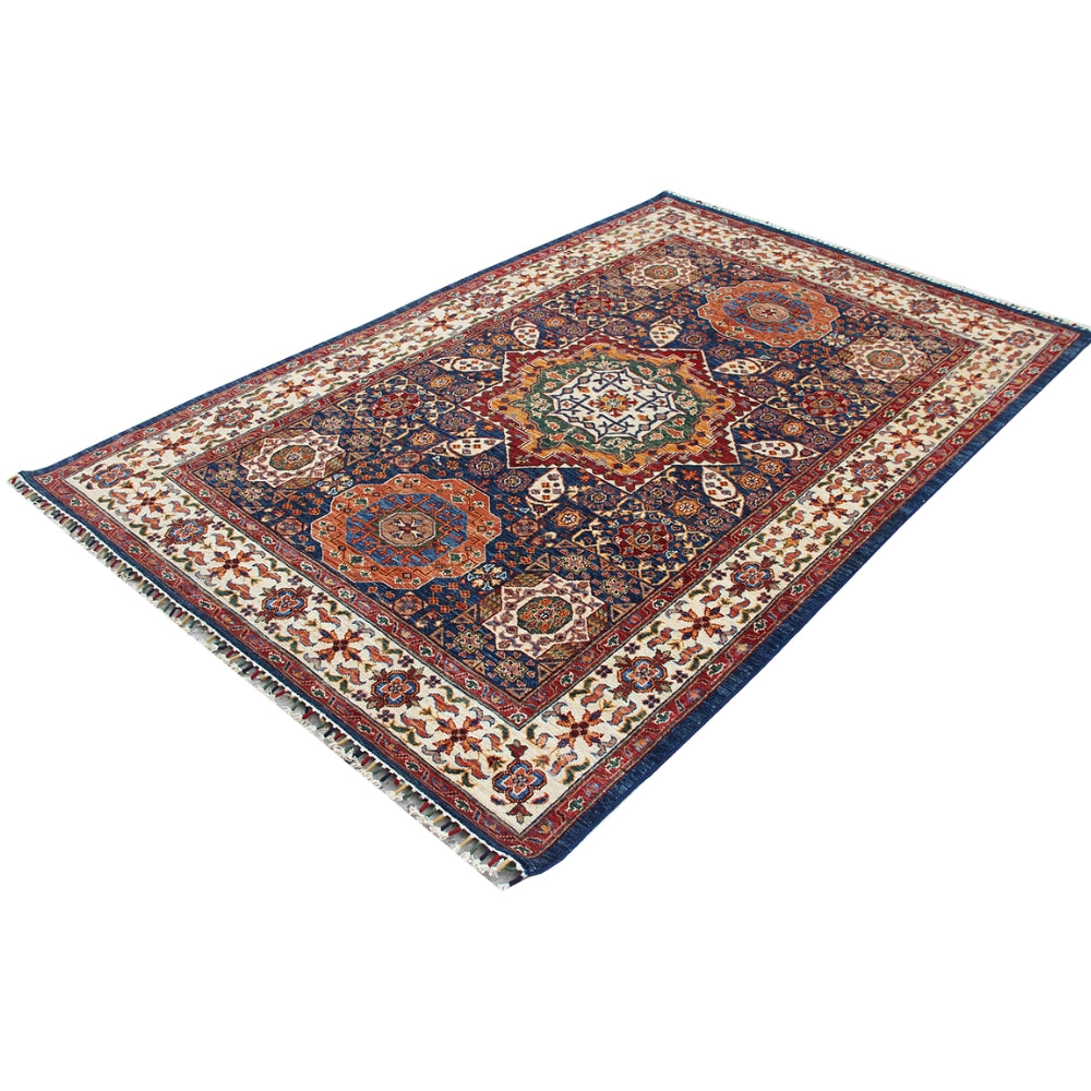5' X 7' Blue Handmade Persian Rug MAMLUK